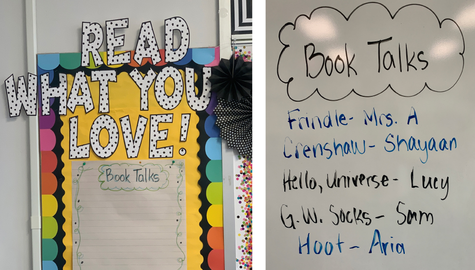 two sign up boards for book talks