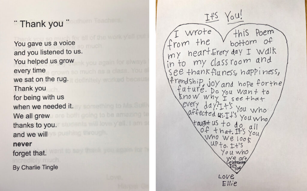 student teacher thank you poetry