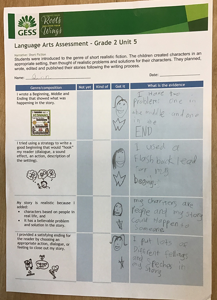 elementary assessment sheet