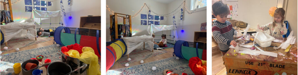 elementary students making tunnels and caves in learning about hibernation