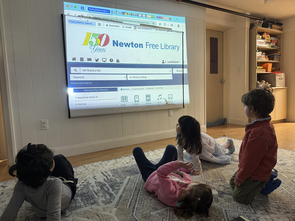 elementary students searching a digital library
