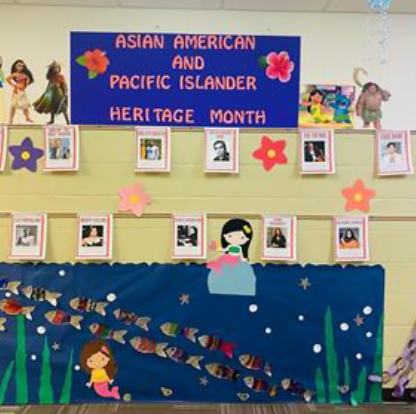 school wall decorated for Asian American and Pacific Islander Heritage Month