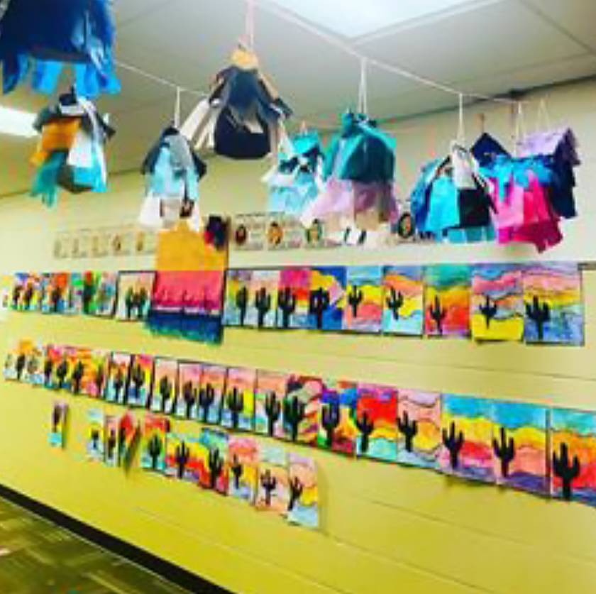 school hallway decorated for Hispanic Heritage Month