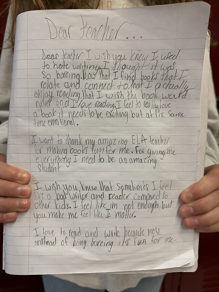 student letter written to their teacher