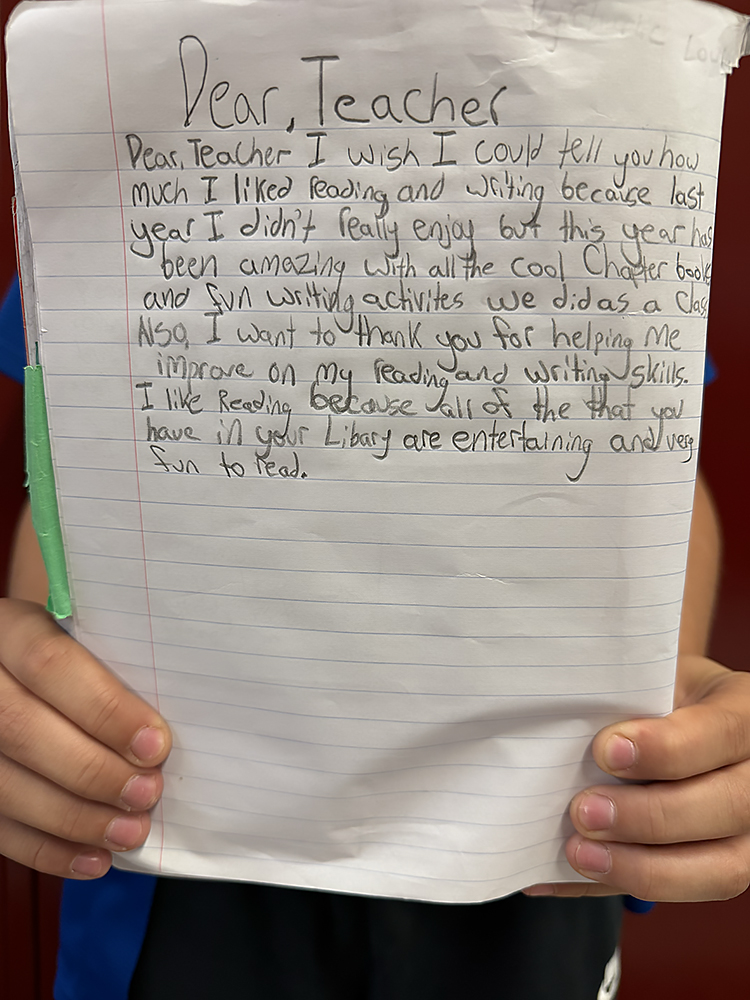 student letter written to their teacher