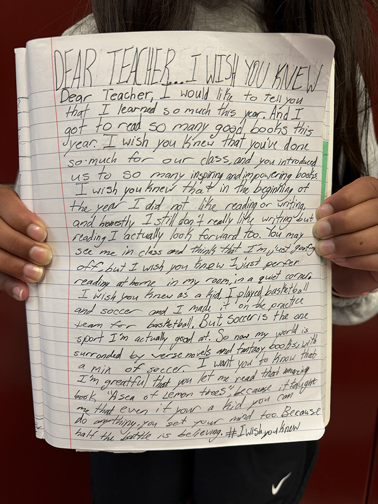 student letter written to their teacher
