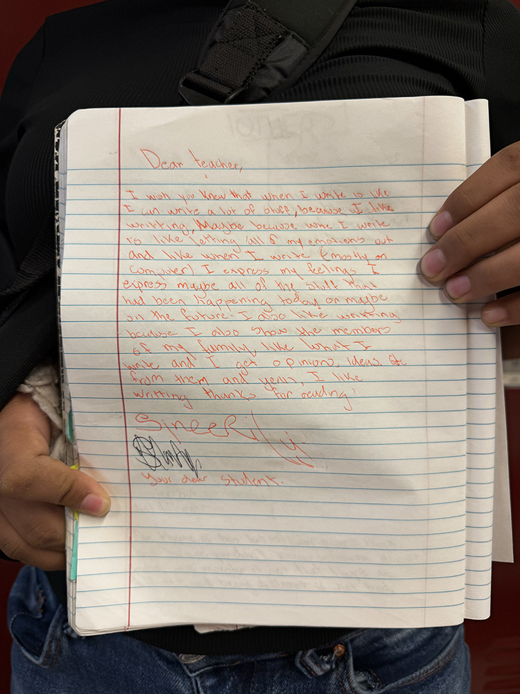 student letter written to their teacher