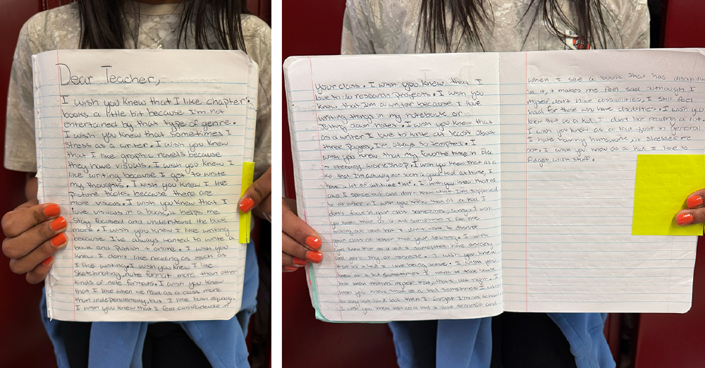 student letter written to their teacher
