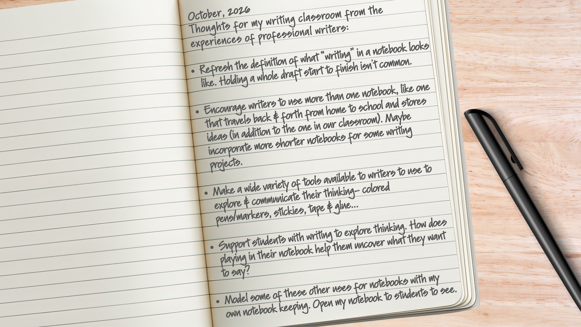 Conclusion slide of presentation about writers' notebooks