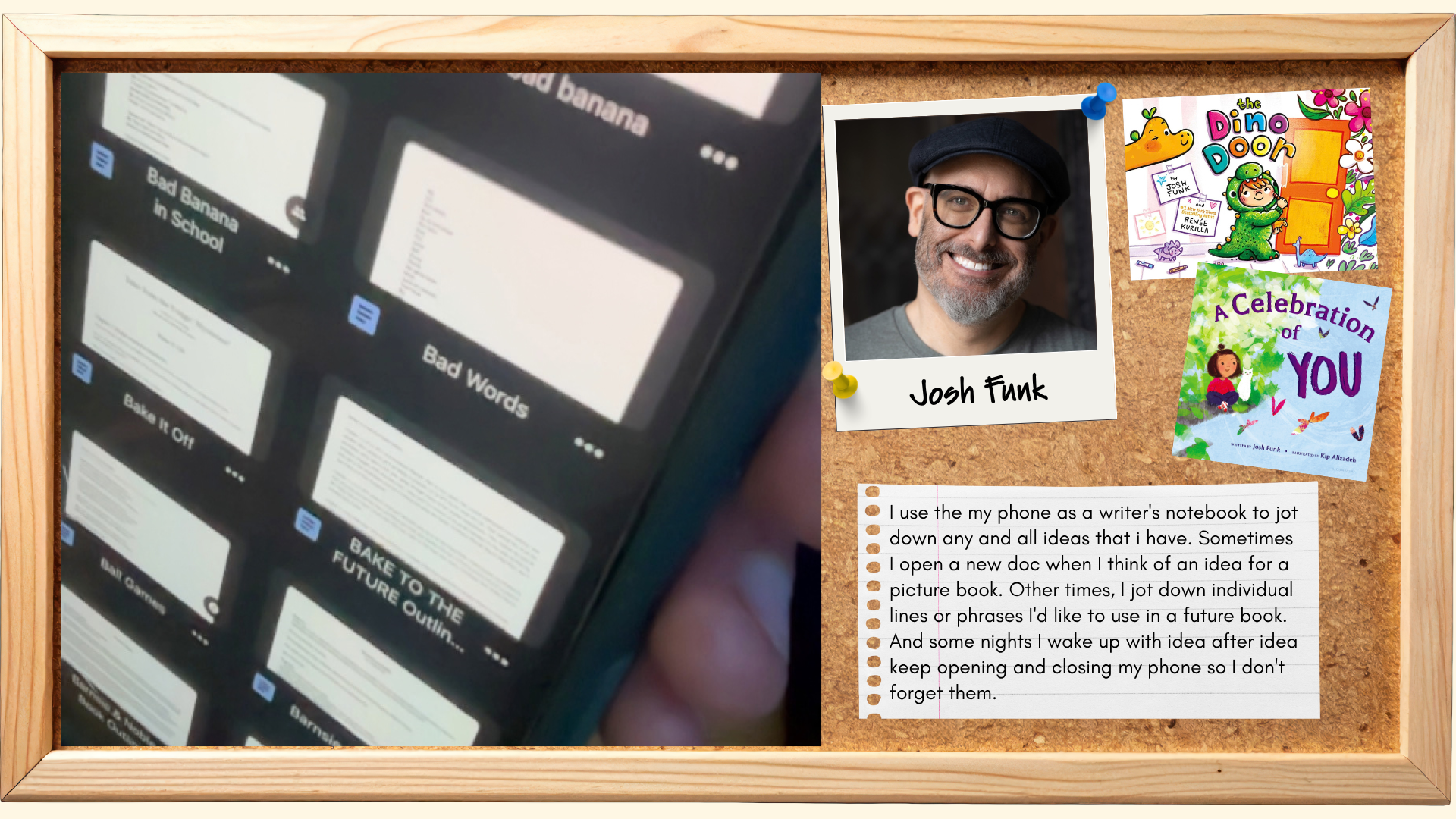 Writer's notebook description by Josh Funk