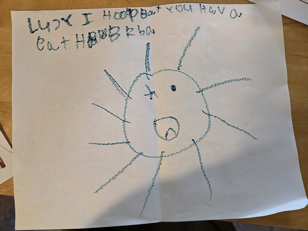 birthday card drawn by a six-year-old