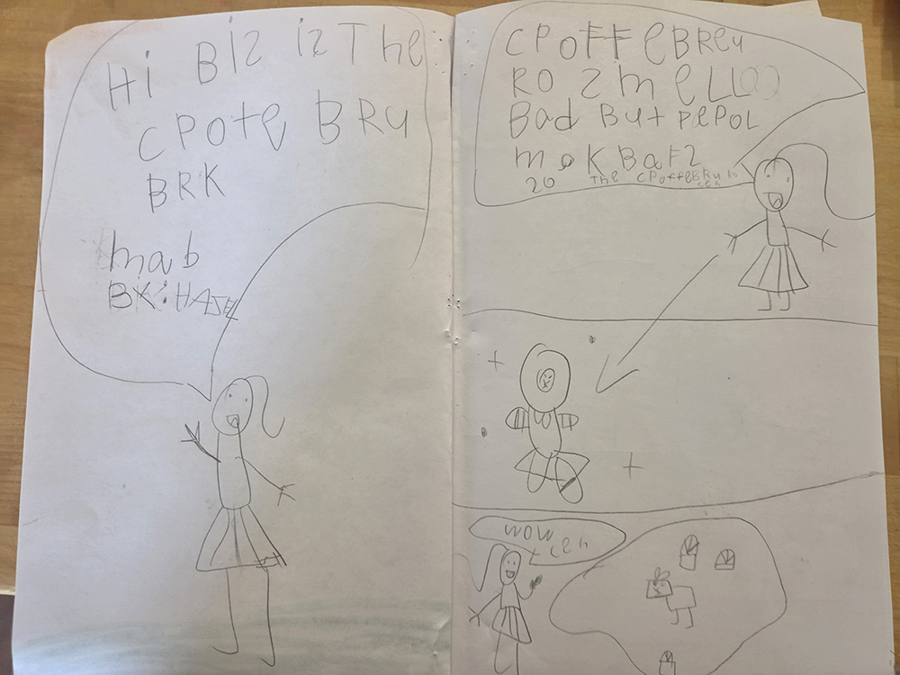 inside spread of a book about capybaras created by a six-year-old